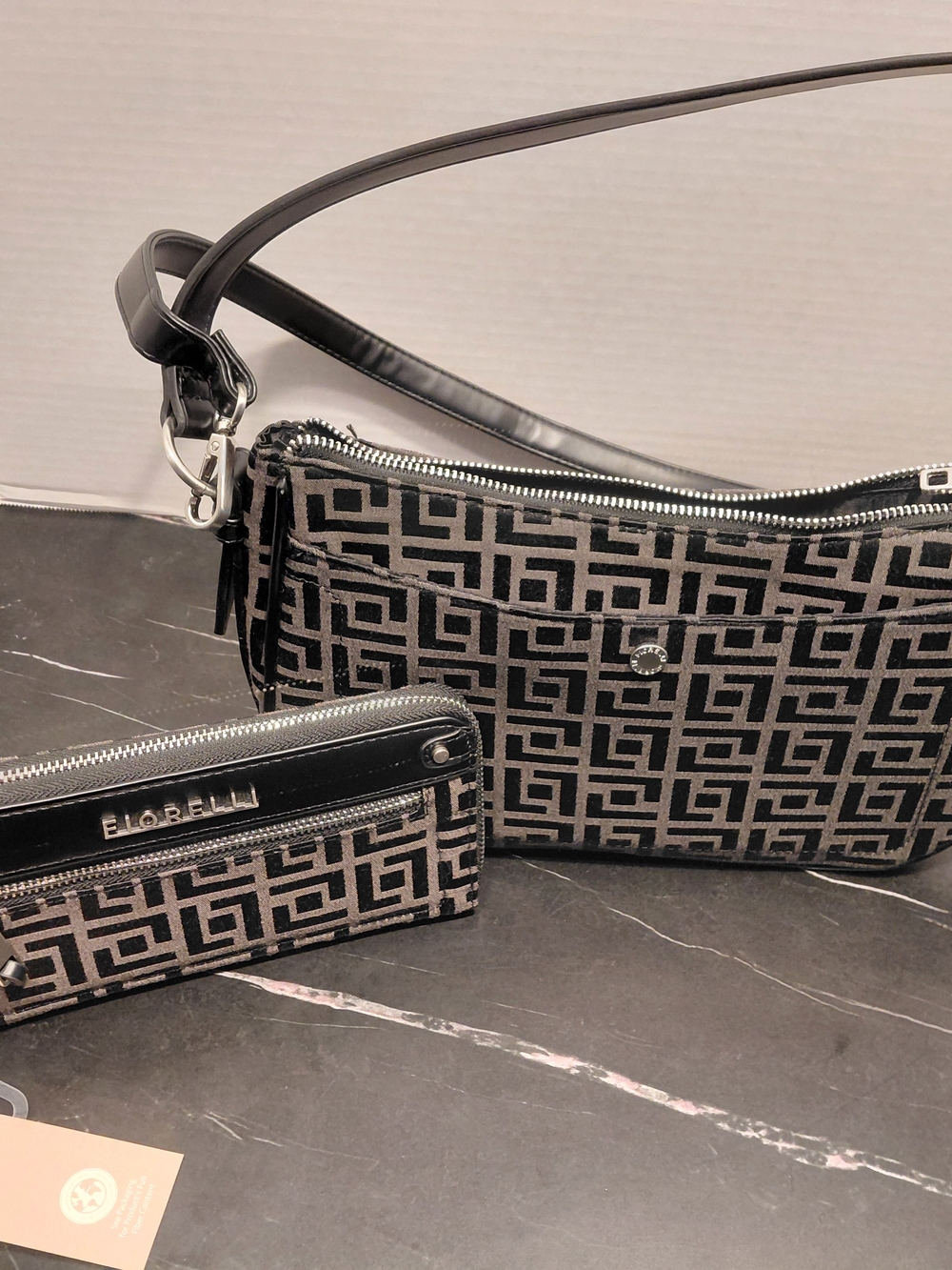 Fiorelli Black & Gray Logo Jacquard Shoulder Bag With Wallet